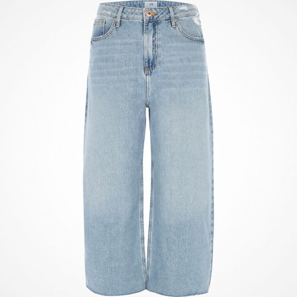 NWT River Island Alexa Cropped Wide Leg Jeans, Light Wash, Size 10